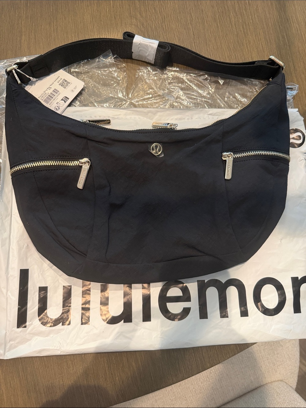 NWT lululemon athletica Black Zip-Front Shoulder Bag